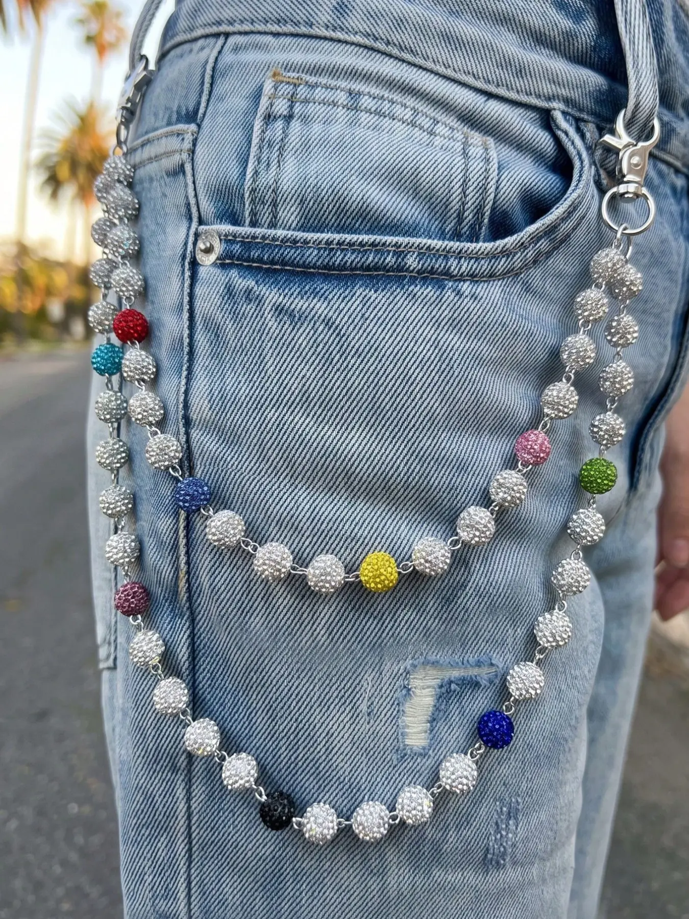 1pc Street Hip-Hop Style Clay Waist Chain, Rhinestone Handmade Body Chain, Unisex, Suitable For Daily Wear