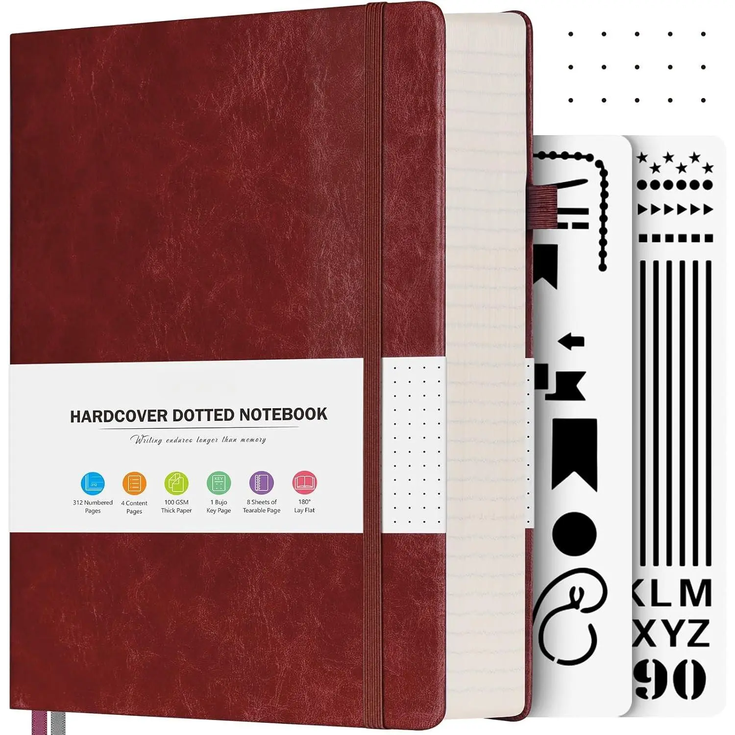 Dotted Journal, 312 Numbered Pages Leather Dot Grid Notebook, A5 | Extra-Thick with 2X Writing Space, 100gsm No Bleed Paper, Hardcover, Lay-Flat, for Bujo Planning, , Lists & Layouts