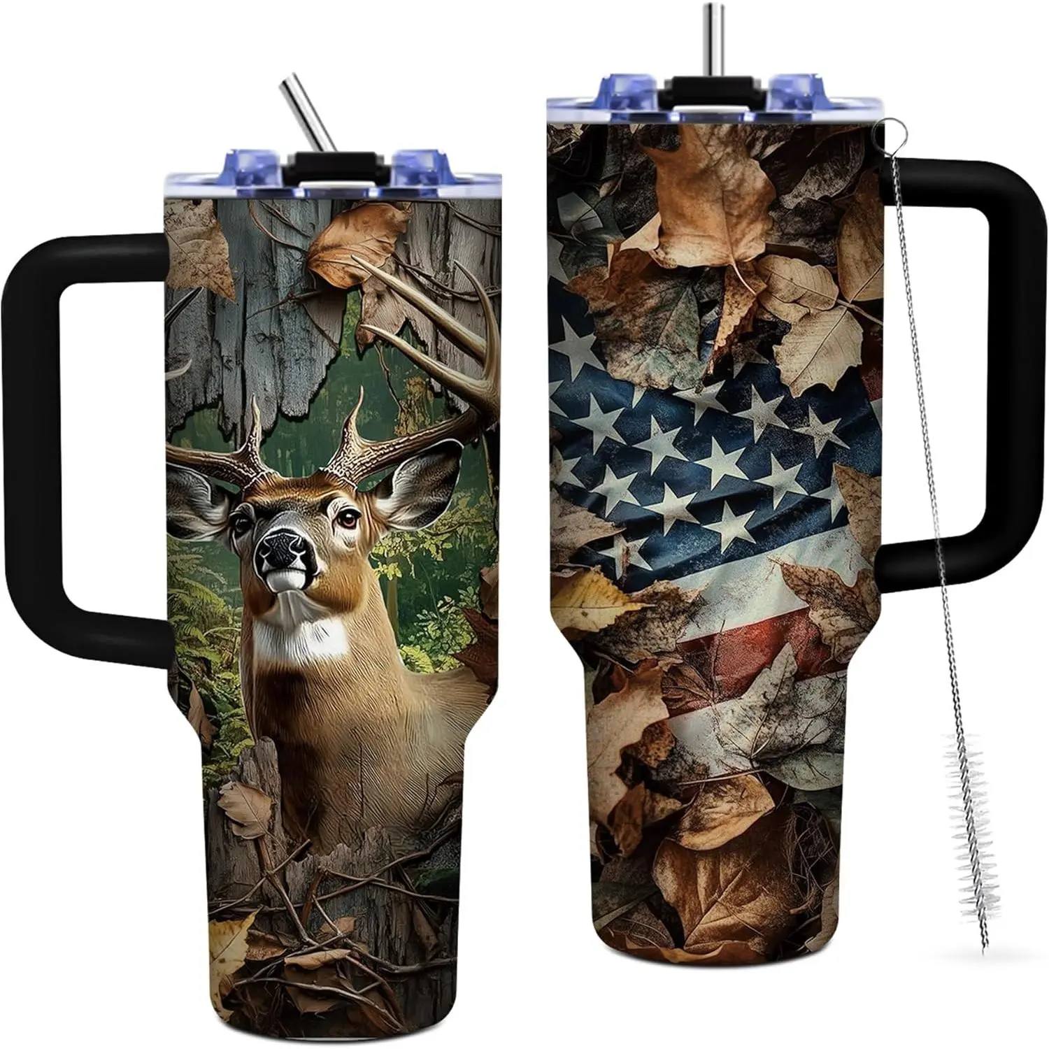 40oz Stainless Steel Insulated Hunting Tumbler with Handle - Leakproof Portable Coffee Flask Set, Ideal Gift for Men (Dad, Grandpa) on Birthday, Christmas, Fathers Day