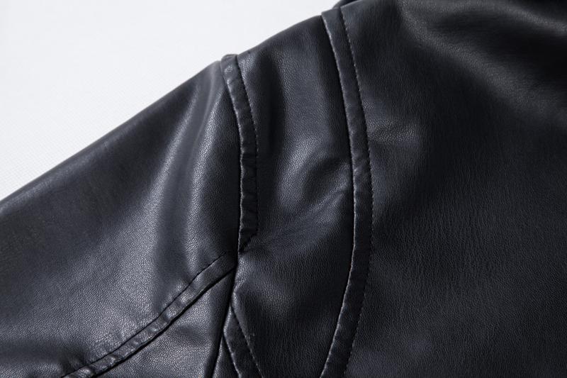 Men's fashionable black PU leather jacket - A versatile and fashionable black mid-length hooded motorcycle leather jacket for winter stand-up collar casual men. Besides keeping warm for men