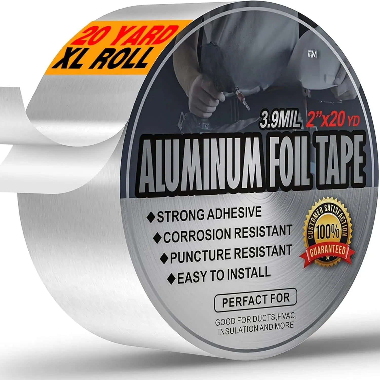 Foil Duct Tape, High-Temp Seal for HVAC,2" x 20Yds | Heavy-Duty, Dryer Vents & Insulation, Stops Air Leaks & Resists  Heat for  Repair, , easy to apply, durable