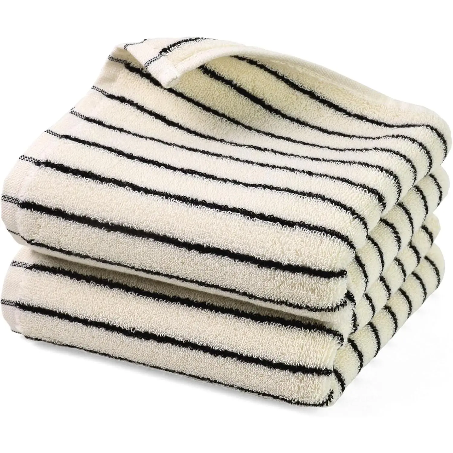 Natural Cotton Black and White Striped Bathroom Towel Set, 14”x29” Retro Decorative Towels, Guest-Ready for Adults, Ideal for Bathroom & Vintage Kitchen Decor