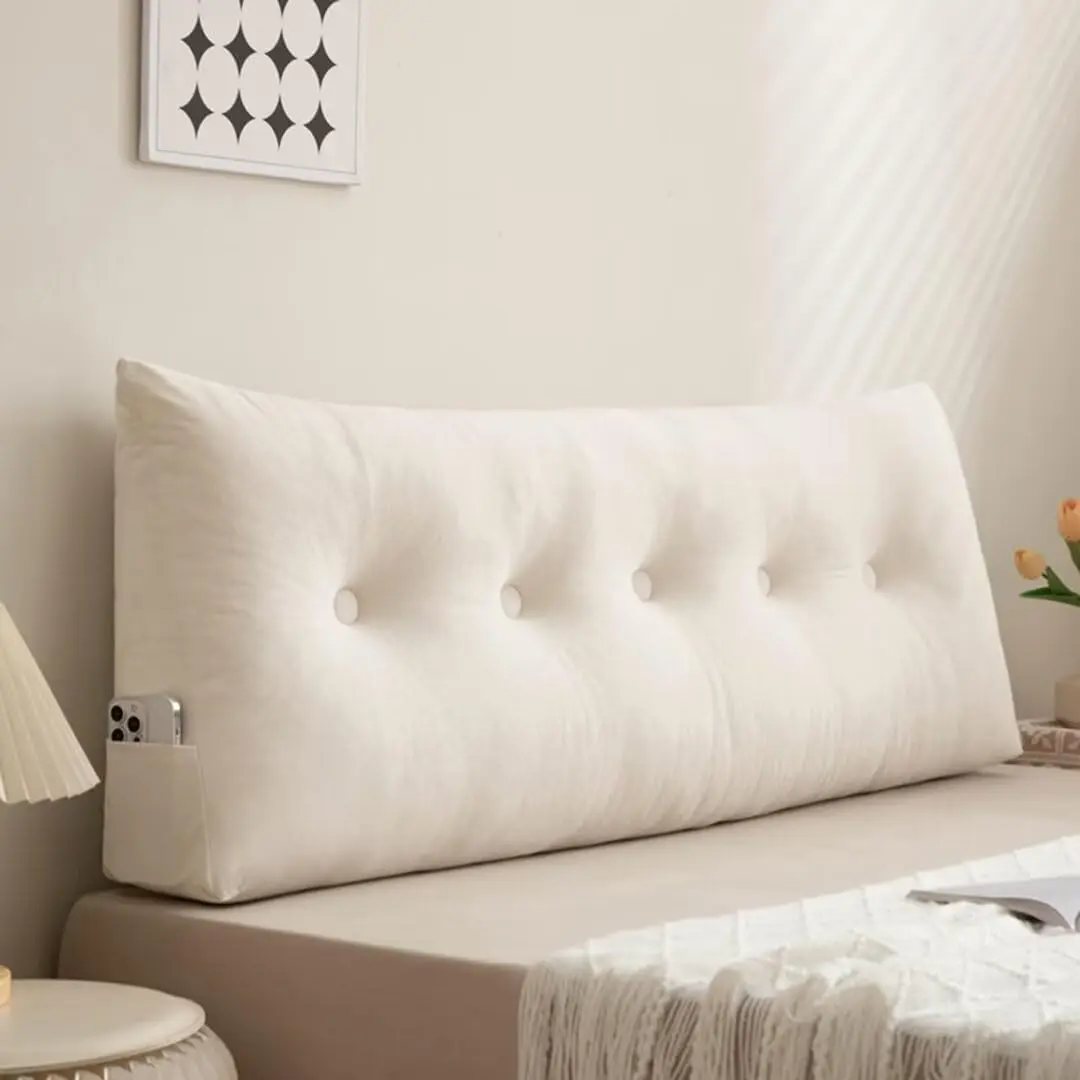 Headboard Wedge Pillows Twin XL Beige Large Dorm Bed Bolster Cushion Plush Daybed Pillow for Rest Bunk Bed, 39 * 4.7 * 15.7in