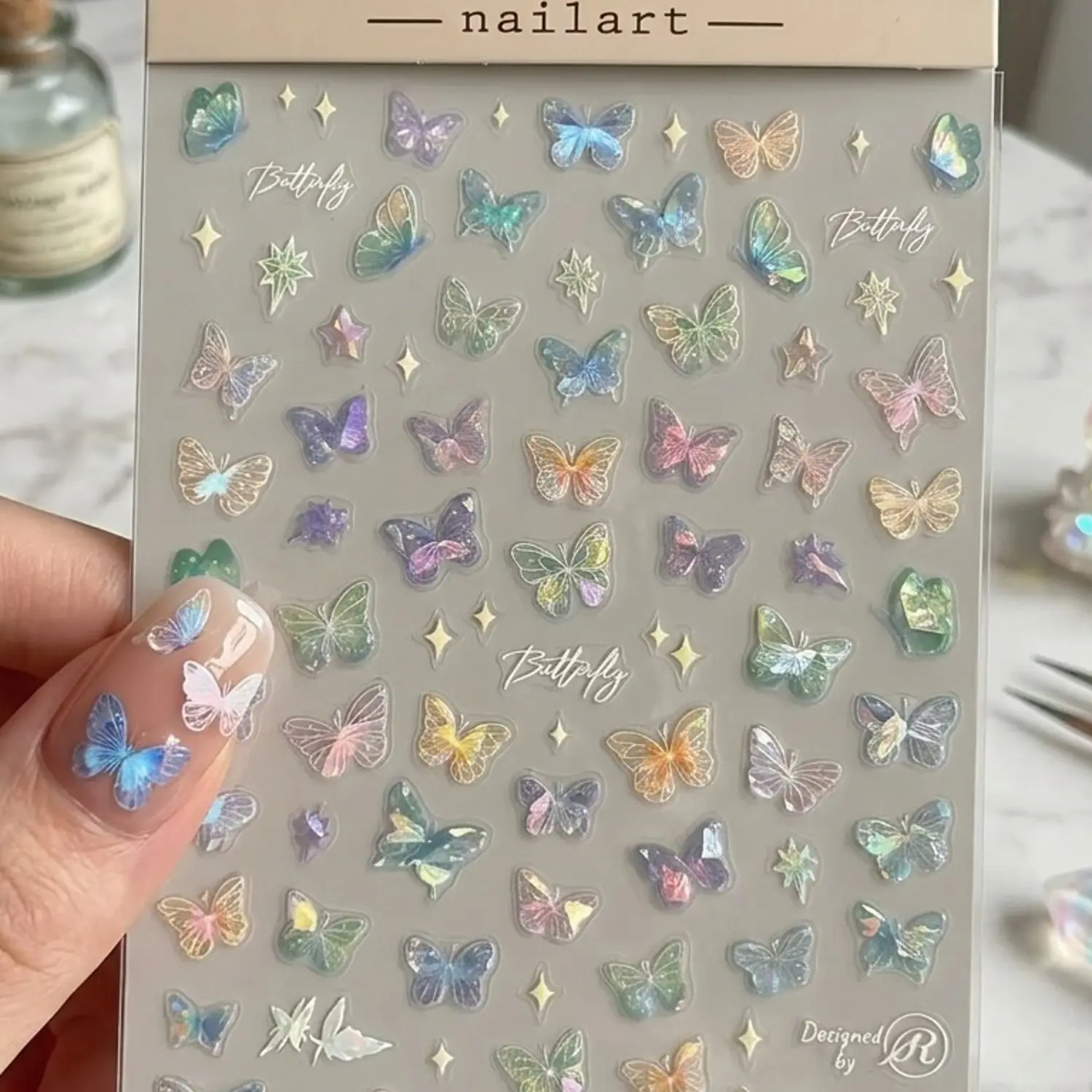 2pcs Self-Adhesive Colorful Butterfly Wing Stickers, High-Quality Nail Art Stickers, Facial Decoration, Festival Party Accessories