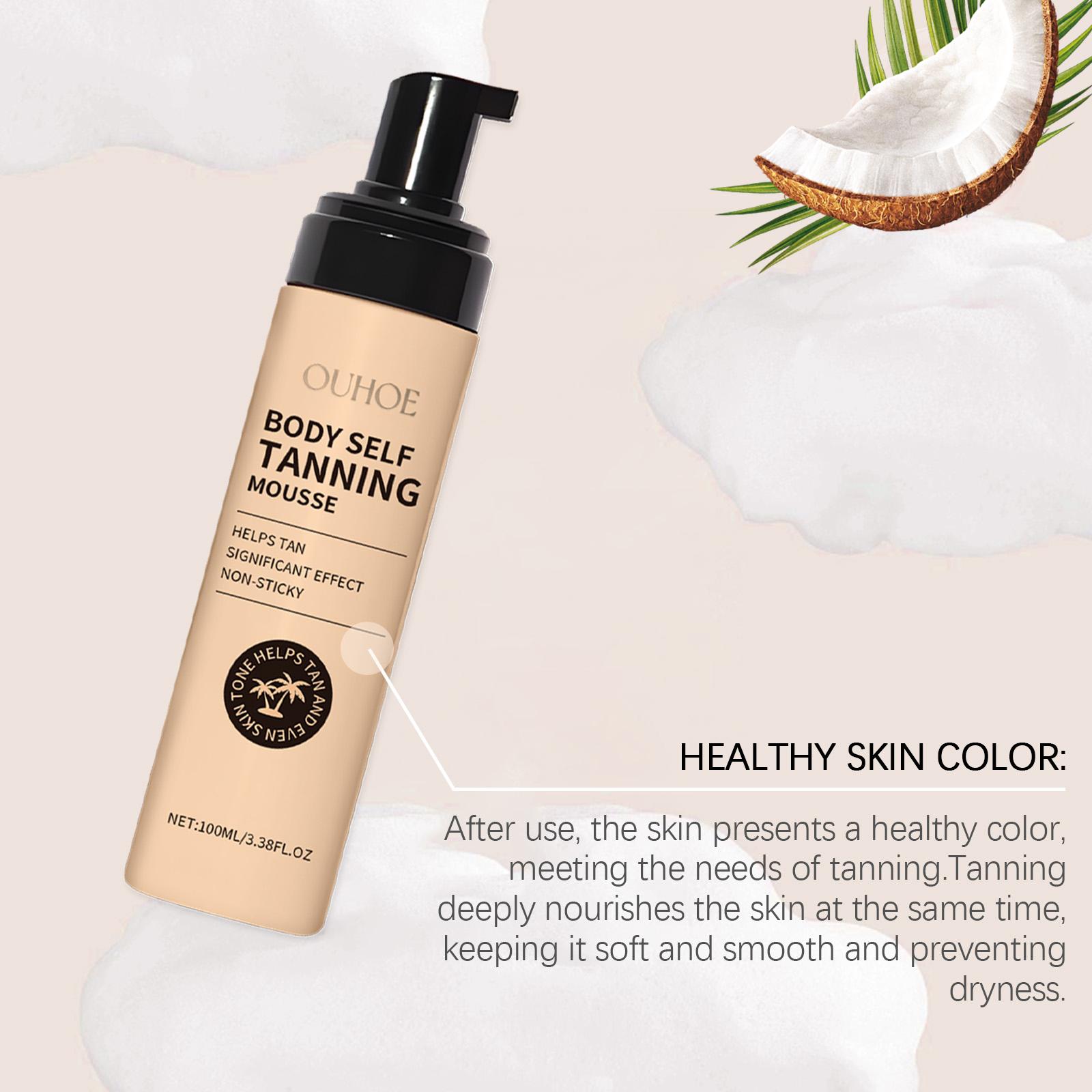 OUHOE Body Tanning Mousse, Sun-Free Indoor Self Tanner with Coffee & Coconut, Mousse Texture Streak-Free Natural Bronze, Fast Absorbing Non-Greasy Hydrating for All Skin oil shower tan self-tanning bronzing agent