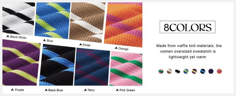 Imily Bela Womens Oversized Striped Sweatshirts Henley Shirts Color Block Casual Pullover Waffle Knit Tops