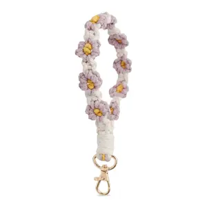 Cute Boho Keychain For Women Free Your Hands Shopping Walking Driving Traveling Handmade Macrame Flower Wristlet Key Chain Lanyard No More Lost Keys