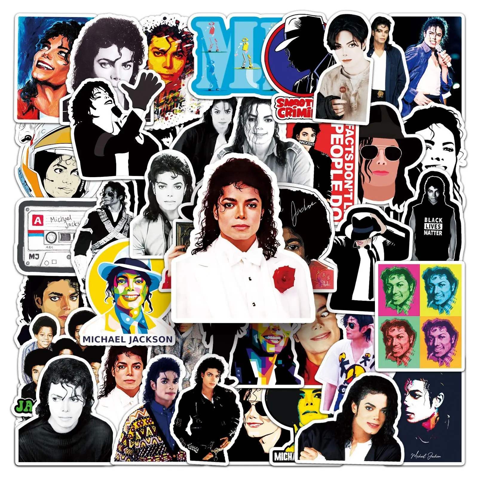 51 Michael Jackson Graffiti Stickers, Water Bottle, Laptop, Phone, Bike, Luggage, Skateboard, Kids & Adults, Fun Decorative Stickers