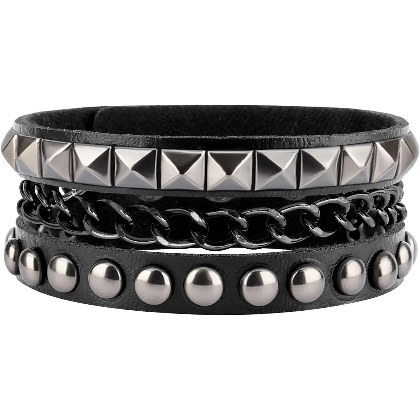 Studded Leather Bracelet for Men & Women - Punk, Gothic & Grunge Accessories - 3 Packs
