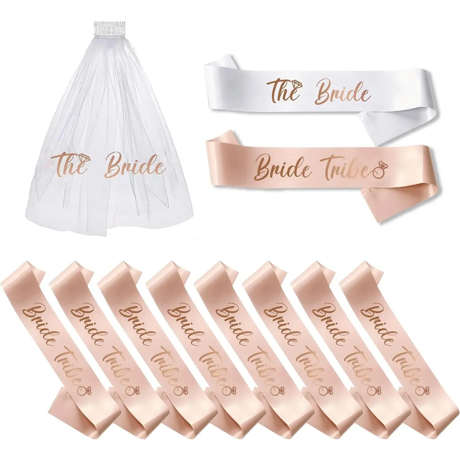 PartyGifts&beyond 11 Sets Bachelorette Party Favors, Bride To Be Sash & Veil Set with Bride Tribe Sashes, Bridal Shower Gifts for Bachelorette Parties
