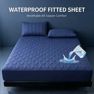 Viral Breathable Waterproof Quilted Bed Fitted Sheet Set, High Stretch Deep Pocket Mattress Protector, Smooth Silent Fabric, Complete Bedding Set with Pillowcases for Modern Minimalist Bedroom Decor