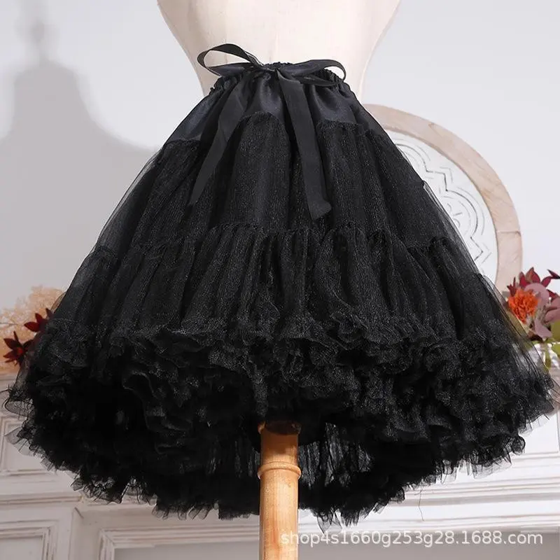Lolita Cotton Candy Cloud Boneless Soft Tulle Petticoat Black and White Inner Layer Puffy Tulle Skirt Womenswear Bottom