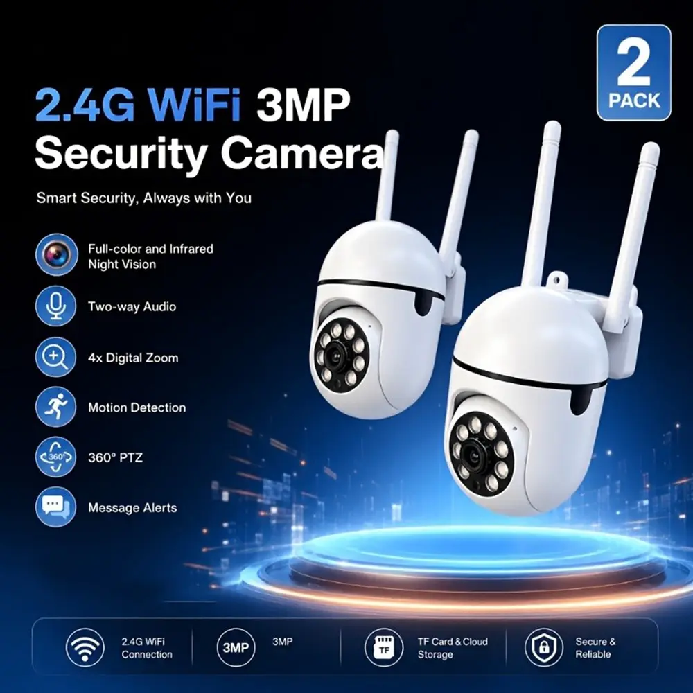 Home Security Camera 2pcs/Set, 1080P HD Full Color Night Vision Ptz Camera, Two-Way Real-Time Talk, Motion Alert, Dual Cameras