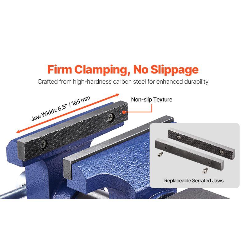 VEVOR Heavy Duty Bench Vise, 6-1/2 Jaw Width, 5 Max Jaw Opening Multi-Purpose Ductile Iron Bench Vise with Anvil, 360 Swivel Base Head, 3 Throat, 5620 lbs Clamp Force, for Pipe Repairing Metalworking