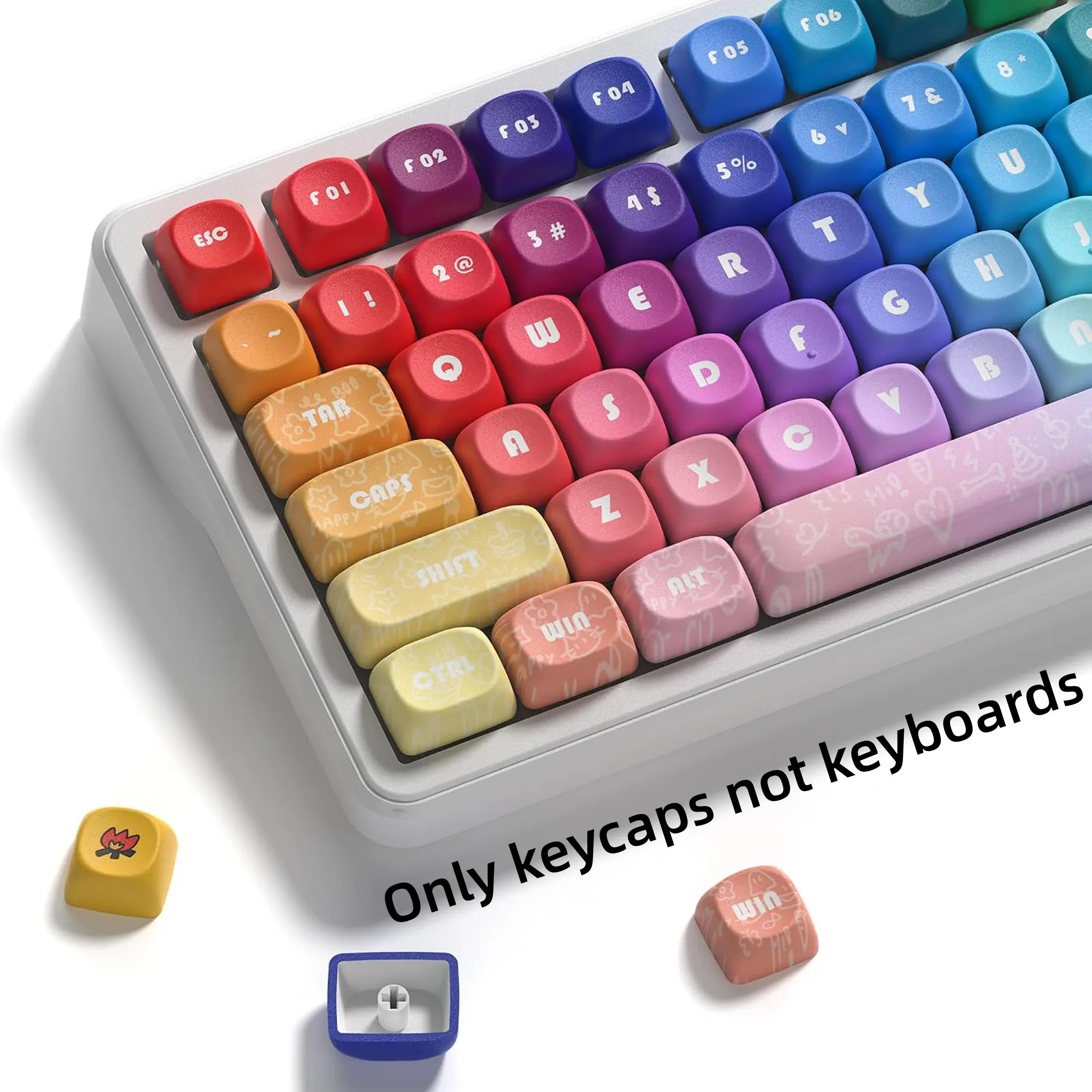 Pbt Keycaps 133 Keys, Moa Keycaps Cute Gradient Cat, Dye-Sublimation Custom Keycap Set, for Cherry Gateron Mx Switches, Mechanical Gaming Keyboards