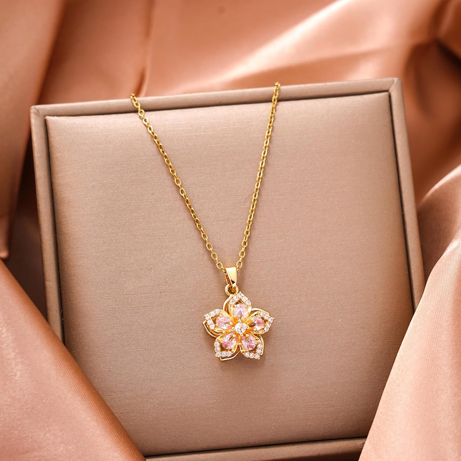 Necklace for Women Gold Flower Fidget Necklace Rotatable Crystal Silver Blossom Pendant Necklaces Adjustable Spinning Fidget Necklaces Redbud Flower Choker Funny Gift Jewelry Necklace for Women Gold Flower Fidget Necklace Rotatable Crystal Silver Blossom Pendant Necklaces Adjustable Spinning Fidget Necklaces Redbud Flower Choker Funny Gift Jewelry