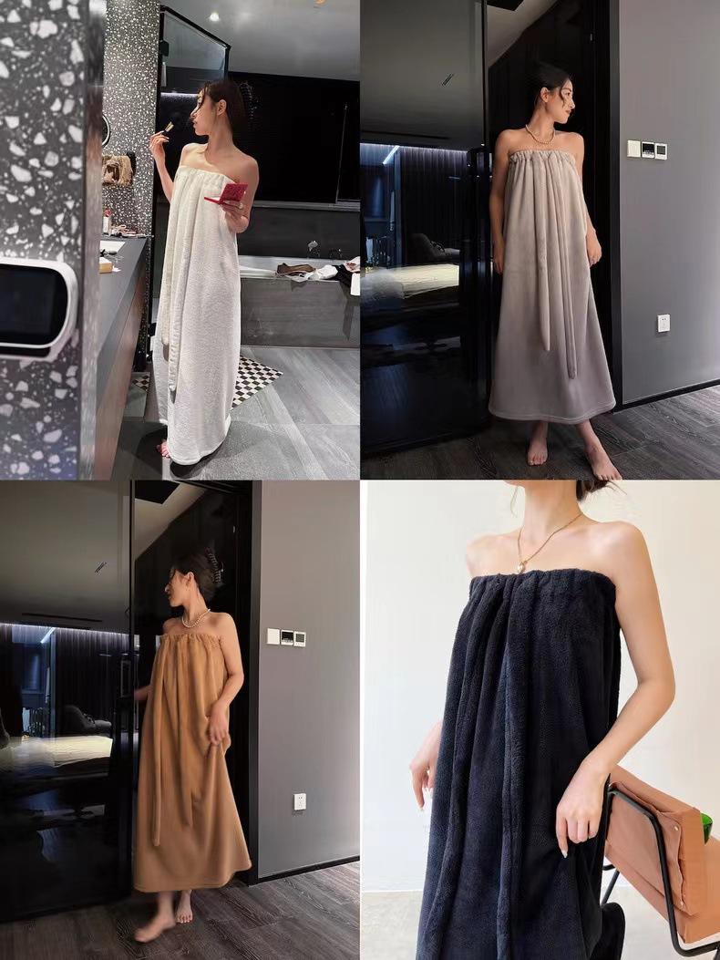 Women's Wearable Bath Towel Dress, Soft Absorbent Strapless Bath Robe, Summer Spa Shower Wrap for Home