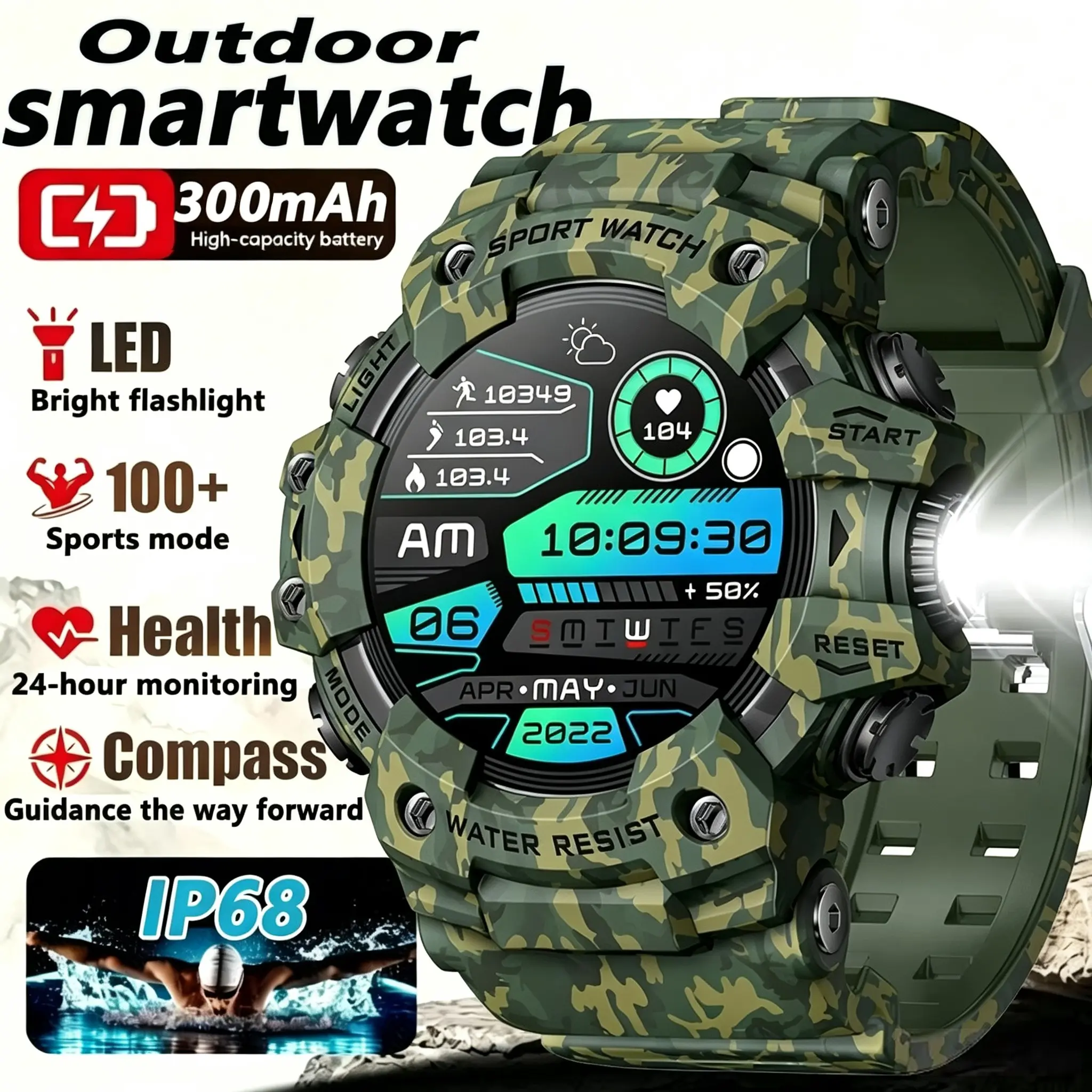 New Men's Smart Watch, Bluetooth-compatible Call, IP68 Waterproof, Blood Pressure, Heart Rate, Sleep Monitor, Outdoor Sport, iOS Compatible