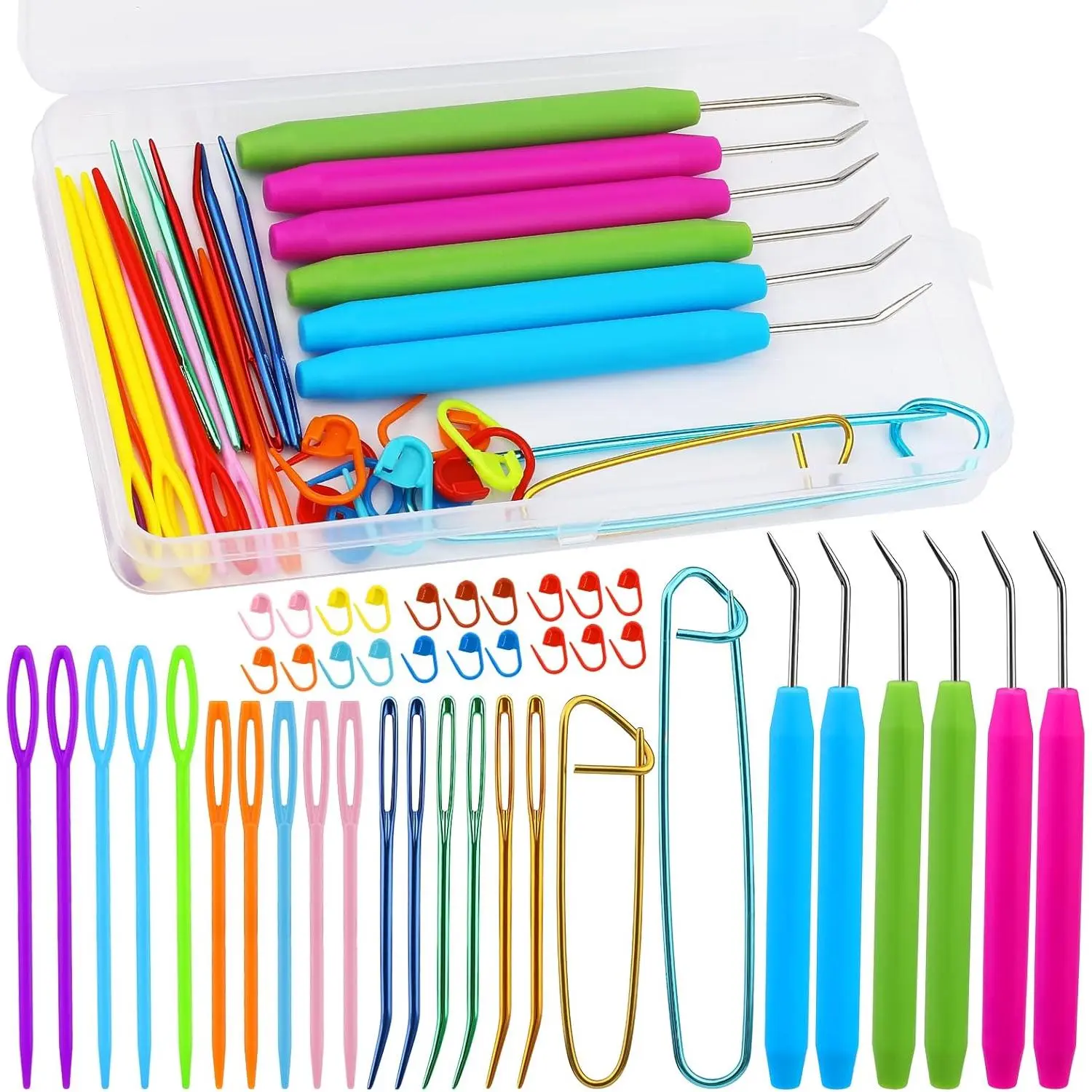 45 count Knitting Loom Hooks Set, Colorful Large Eye Bent Tapestry , Plastic Large Eye , Knitting Loom  with Knitting  Markings for DIY Handicrafts