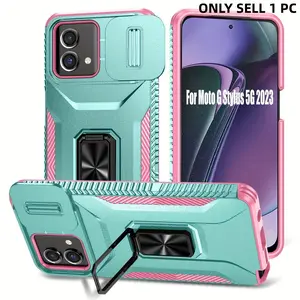Shockproof Phone Case with Built in Kickstand, Hybrid Protective Hard Shell Cover, Durable Protector, Phone Accessories for Motorola Moto G Play 4G 2024