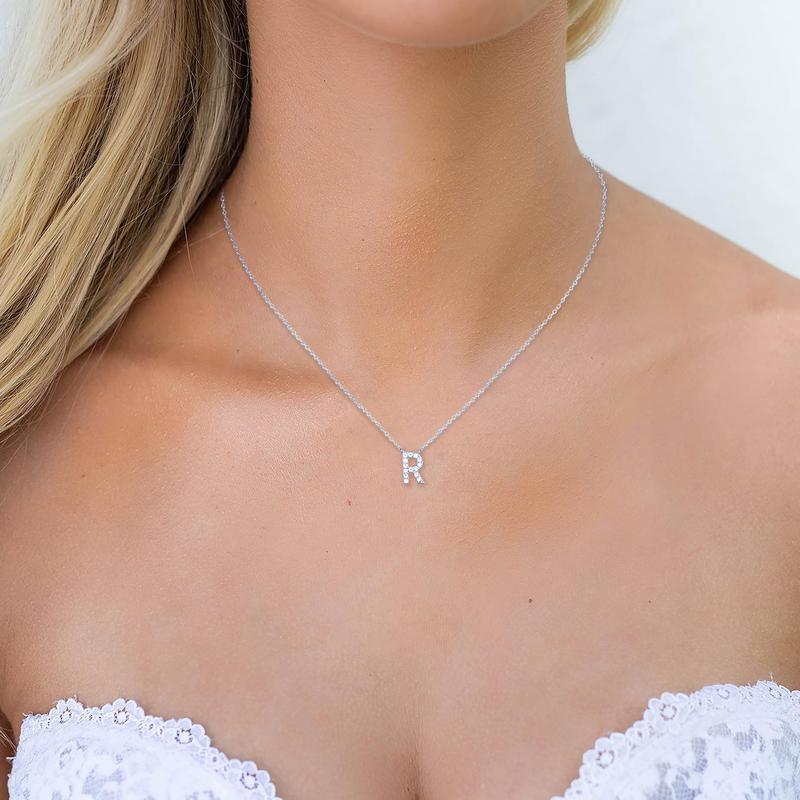 Dainty Pave Letter Necklace - 18K Gold Plated Initial Necklace - Diamond Letter Pendant Necklace- Gift for Her-  Valentine's gift for gf