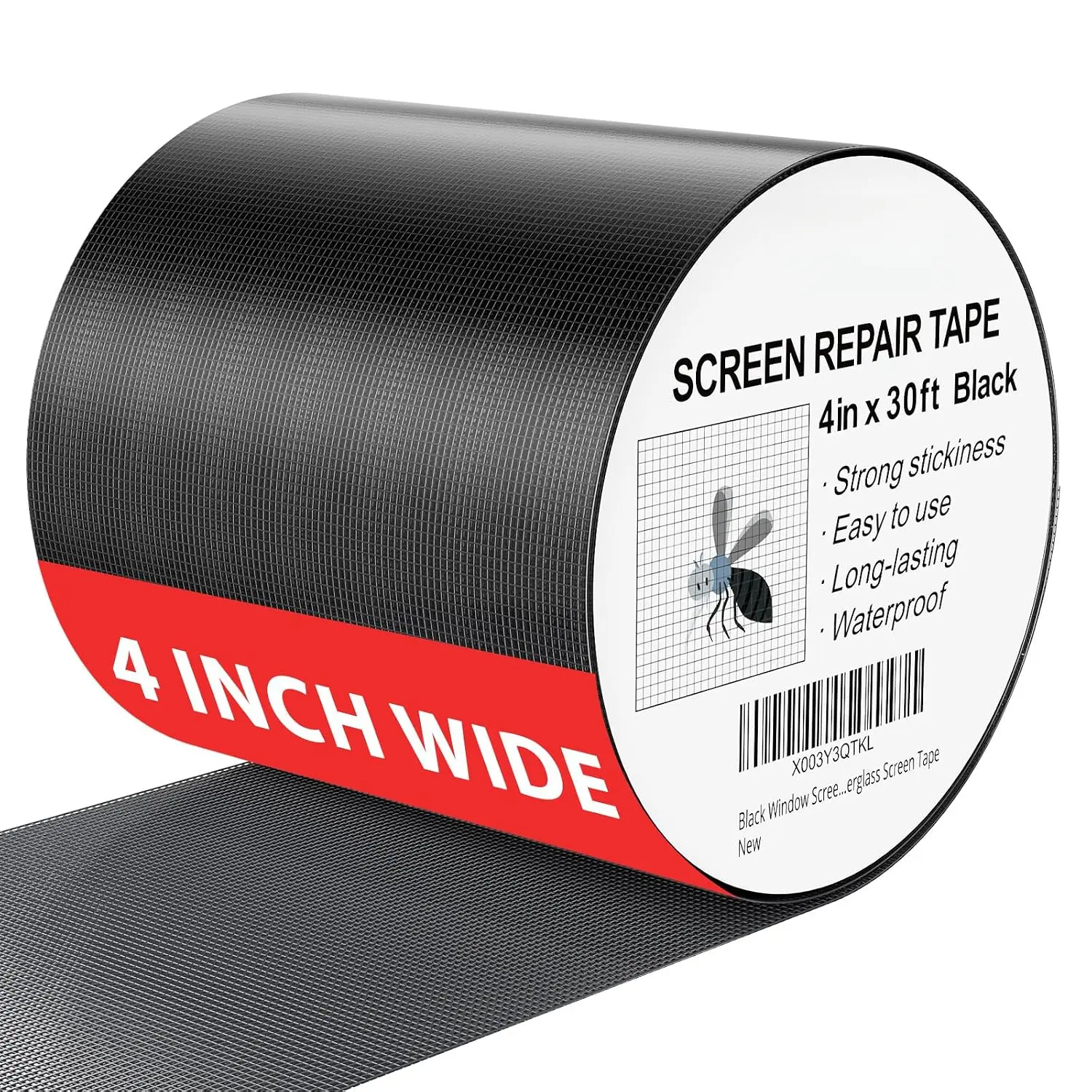 4" x 360" (30 feet) screen repair tape, screen repair kit, black| Screen repair tape, quick repair, strong adhesion, easy to use, suitable for mesh screens and doors, cuttable fiberglass, no tools required