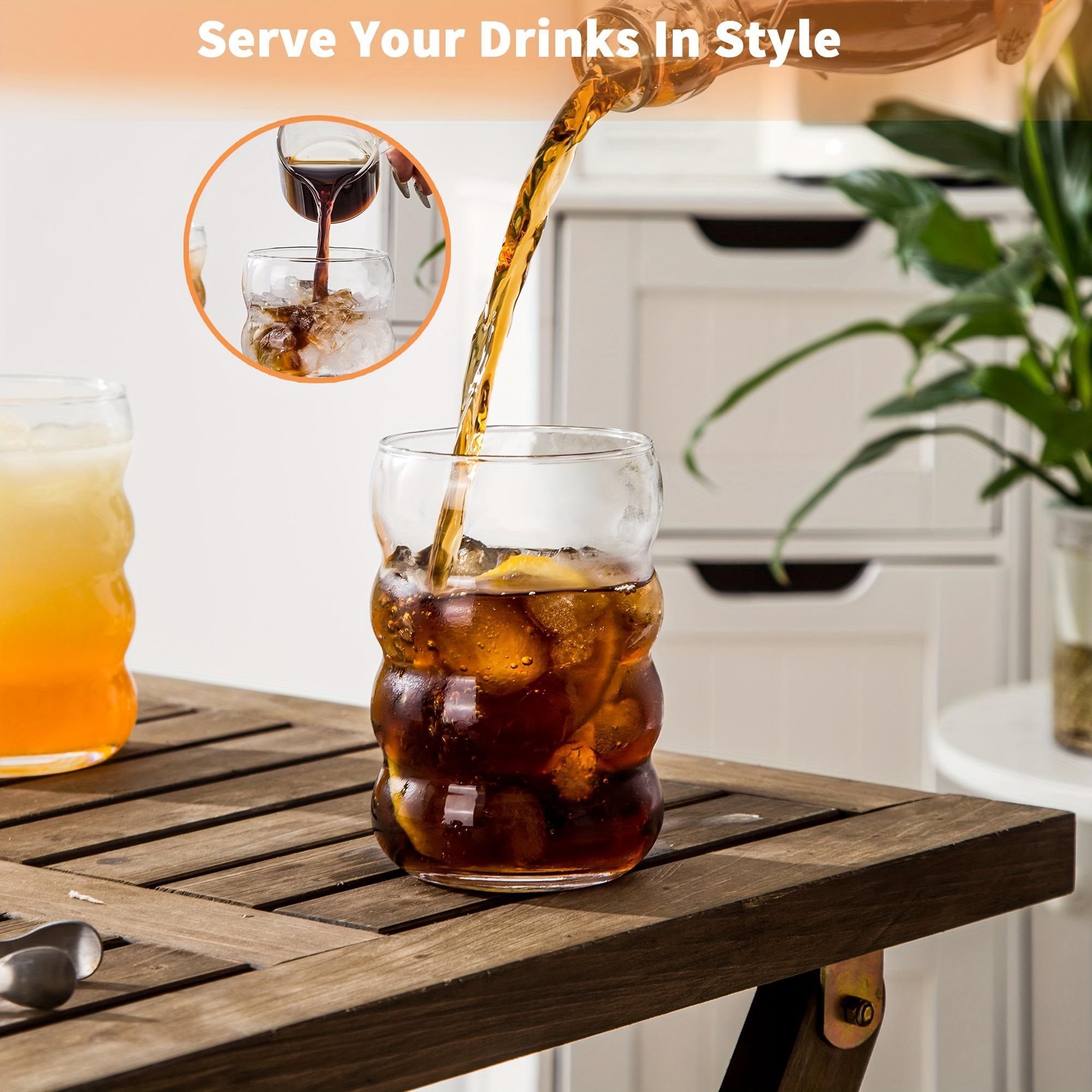 16oz Wave Bubble Water Cup with Straw & Brush, 2/4 Counts Reusable Cute Coffee Cup, Ice Coffee Cup, Drinking Glasses for Home Office Use, Kitchenware