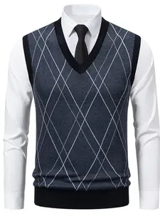 Men's Rhombus Knit Vest, Essential Layering Piece for Office Wear, Stylish and Versatile Outerwear for Professional