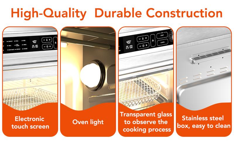 Kismile 25QT Air Fryer Toaster Oven 12-in-1 Digital Countertop 1750W Stainless Steel Black Natural Convection Roast Bake Dehydrate Reheat with 60-Minute Timer