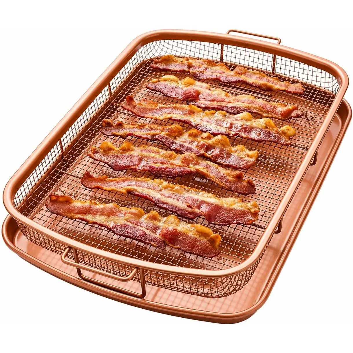 Copper-Infused 2-Pc Aluminum Kitchen Bakeware Set - 16.5” x 12.5”, 3-Qt Capacity, Durable Baking Sheet, Air Fry Crisping Rack, Oven Tray, Cookie Pan for Cooking, Easy Cleaning, Dishwasher Safe, PE Material