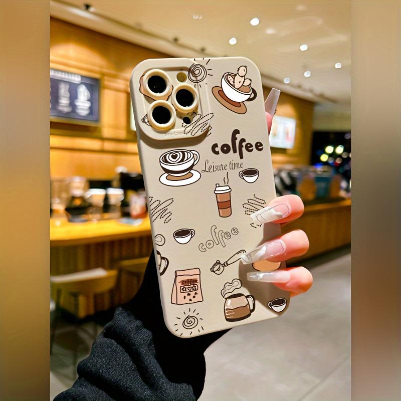 Coffee Pattern Solid Color Matte Lens Protection Anti-Drop TPU Case for iPhone 17 Pro Max 16 16e 15 14 Plus 13 12 Mini 11 Air X XS XR Straight Edge Drop-Resistant Rugged Durable Cover Shell Gift 2D printing