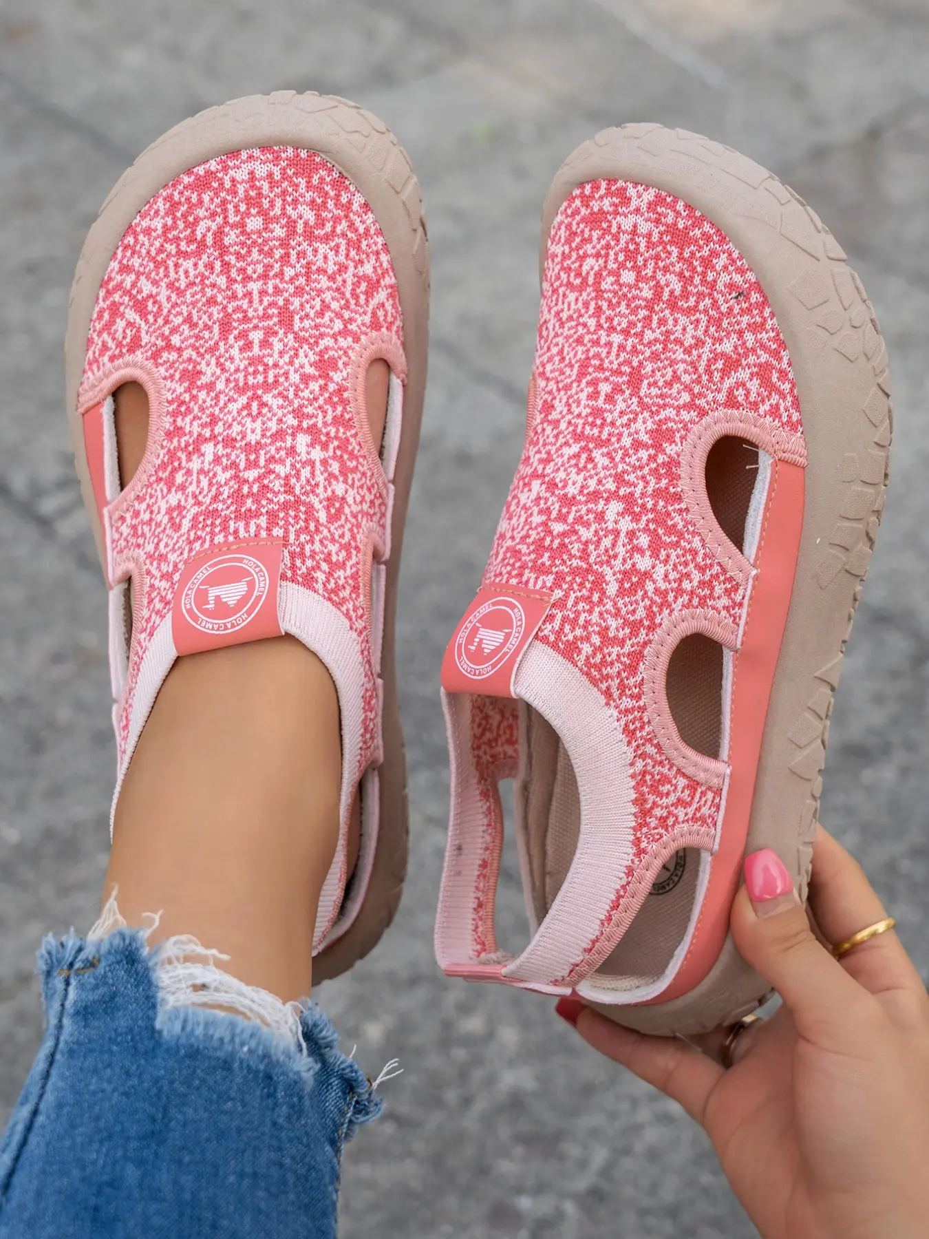 Women's Closed Toe Cutout Knit Platform Slip On Fashionable Breathable Sandals Breathable Summer Casual Walking Shoes Flatform Sandals Chic Summer Footwear