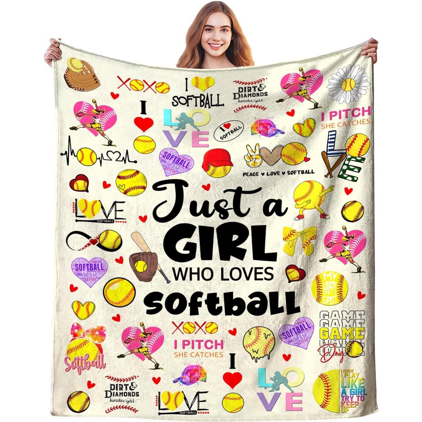 Softball Blanket Gifts for Girls Boys Softballs Blankets and Throws Plush Flannel Bedding Stuff Softballs Gifts for Women Kids Teens Adults Birthday Party Decorations Room Decor 50"X40",comfortable all-season bedding,lunch break blanket