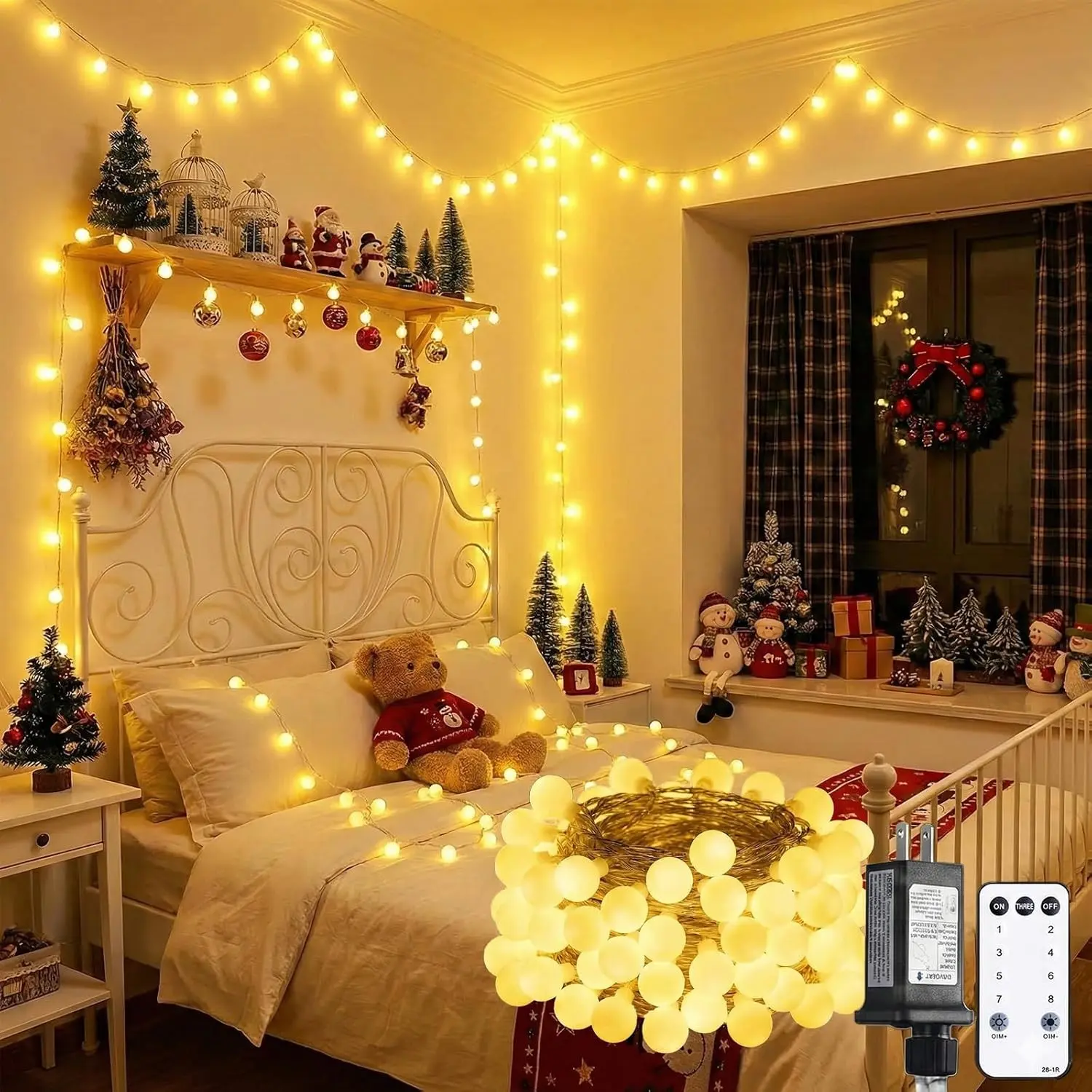 100 LED Shatterproof Globe String Lights, 33ft Warm White Fairy Lights Plug in with Remote Timer Dimmer, 8 Modes Waterproof Indoor Outdoor Lights for Bedroom Classroom Christmas Tree Party DecorGift.