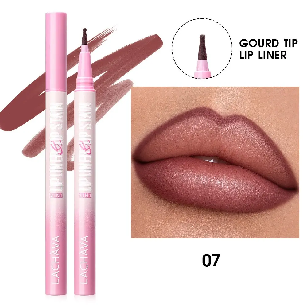 LACHAVA 2-in-1 Gourd Tip Liquid Lip Liner & Lip Stain, Boyfriend Lip Liner, Matte WaterproofLip Contour Pen, Quick Dry Smudge-Proof Longwear Nude Brown LipMakeup
