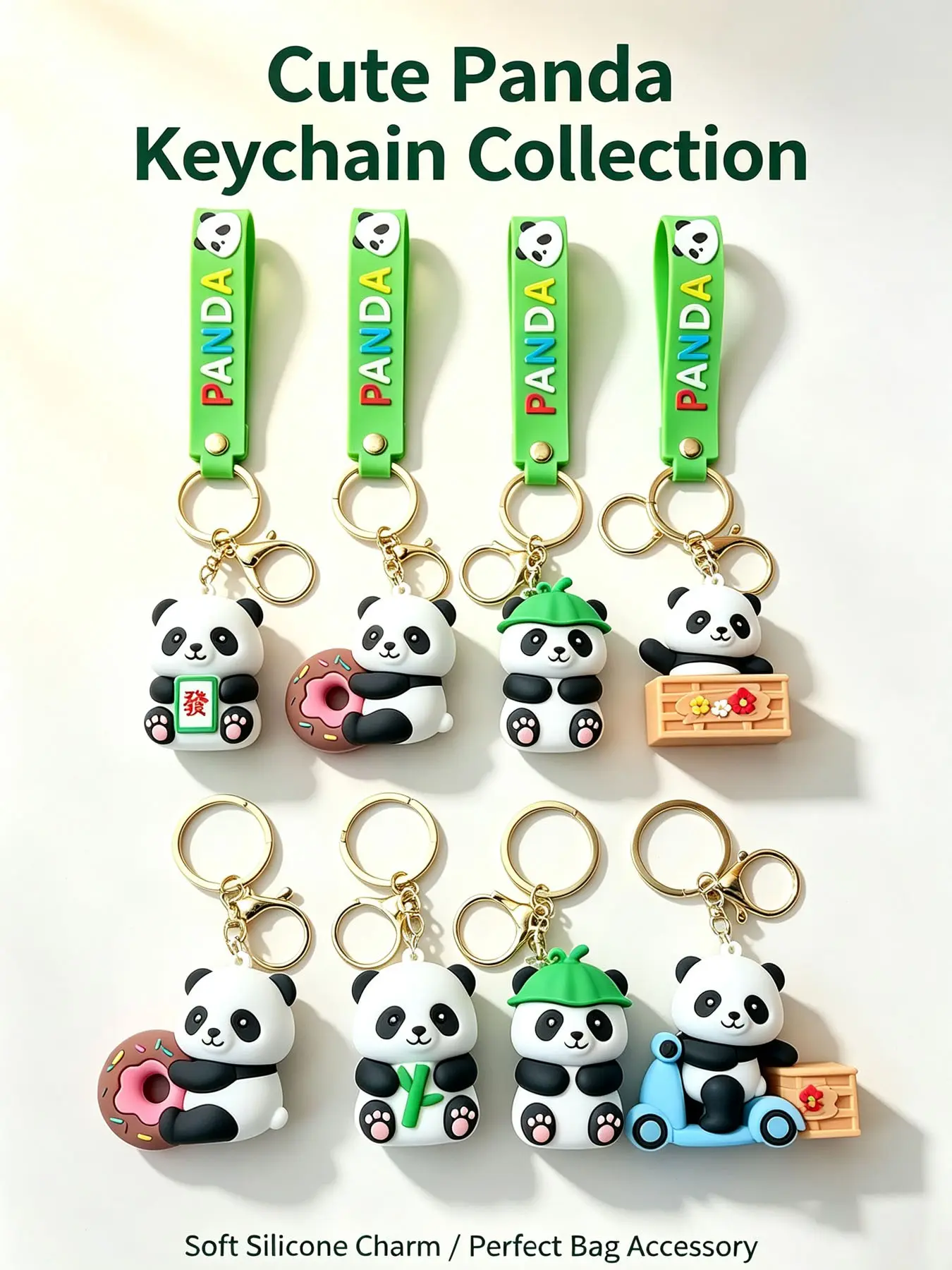 Soft Cute Cartoon Panda Keychain Accessory, Adorable Bamboo Holding Panda Figure, Perfect Gift for Students, Friends, Lovers, Bags, Keys