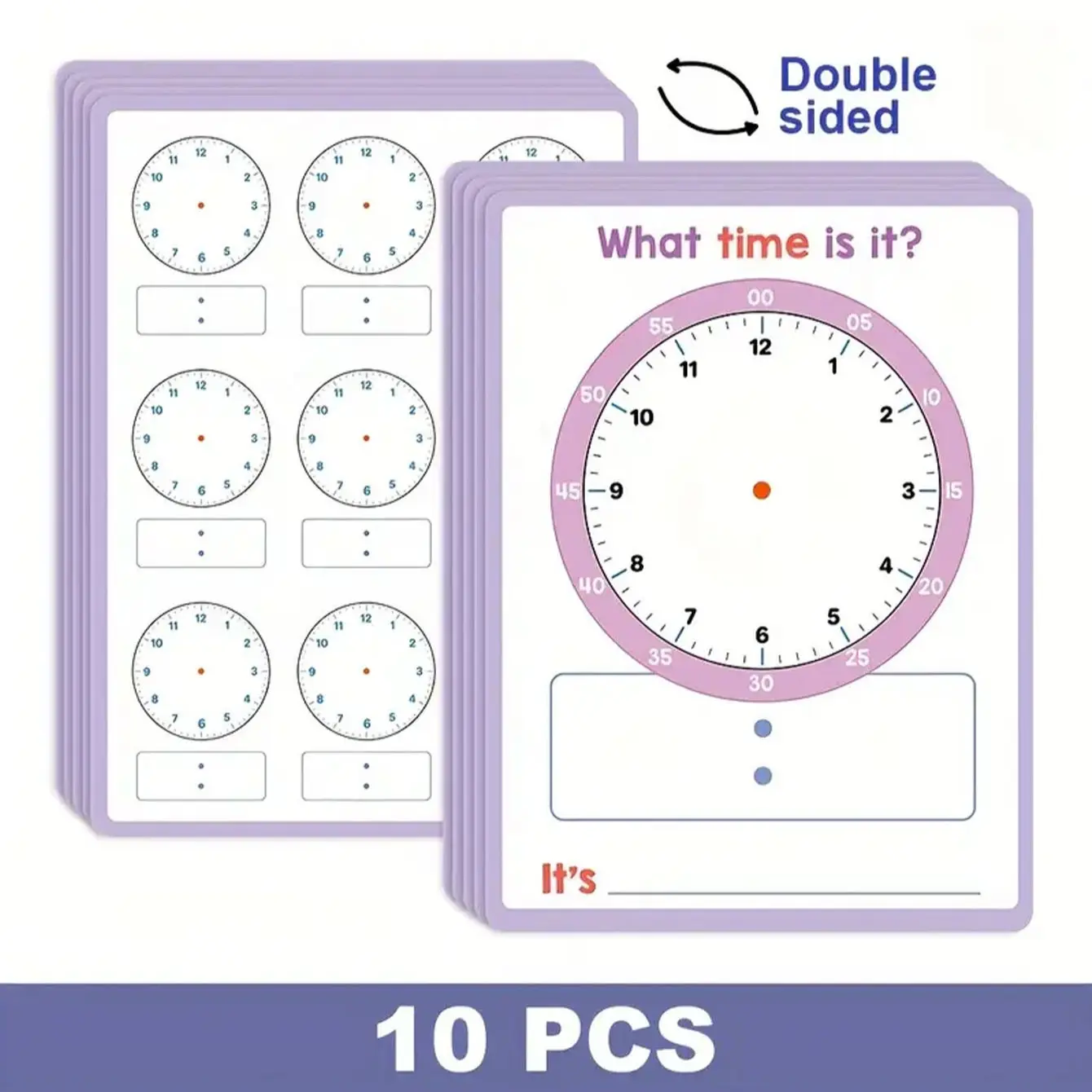 Children Learning Clock Set 10 Pieces, Dry Erase Simulation Teaching Tool, Interactive Questions, Home & Classroom Supplies, Teacher Resources