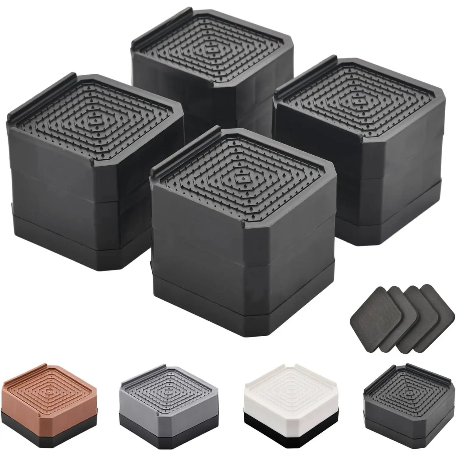 EclatBain Adjustable Bed Risers, 4-Piece Black Set with 3/4.3/5.3 Inch Height Options, 4000 lbs Heavy Duty Bed Support, Four Pieces