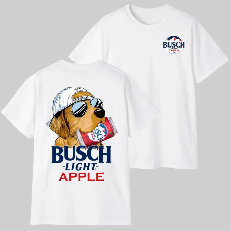 Vintage Busch Apple  T-Shirt, Retro Golden Retriever  Graphic Tee, Ash Grey Summer Outdoors Shirt, Cool Puppy Wearing Sunglasses Busch Tshirt, Funny  Lover  Gift 2026 dog beer