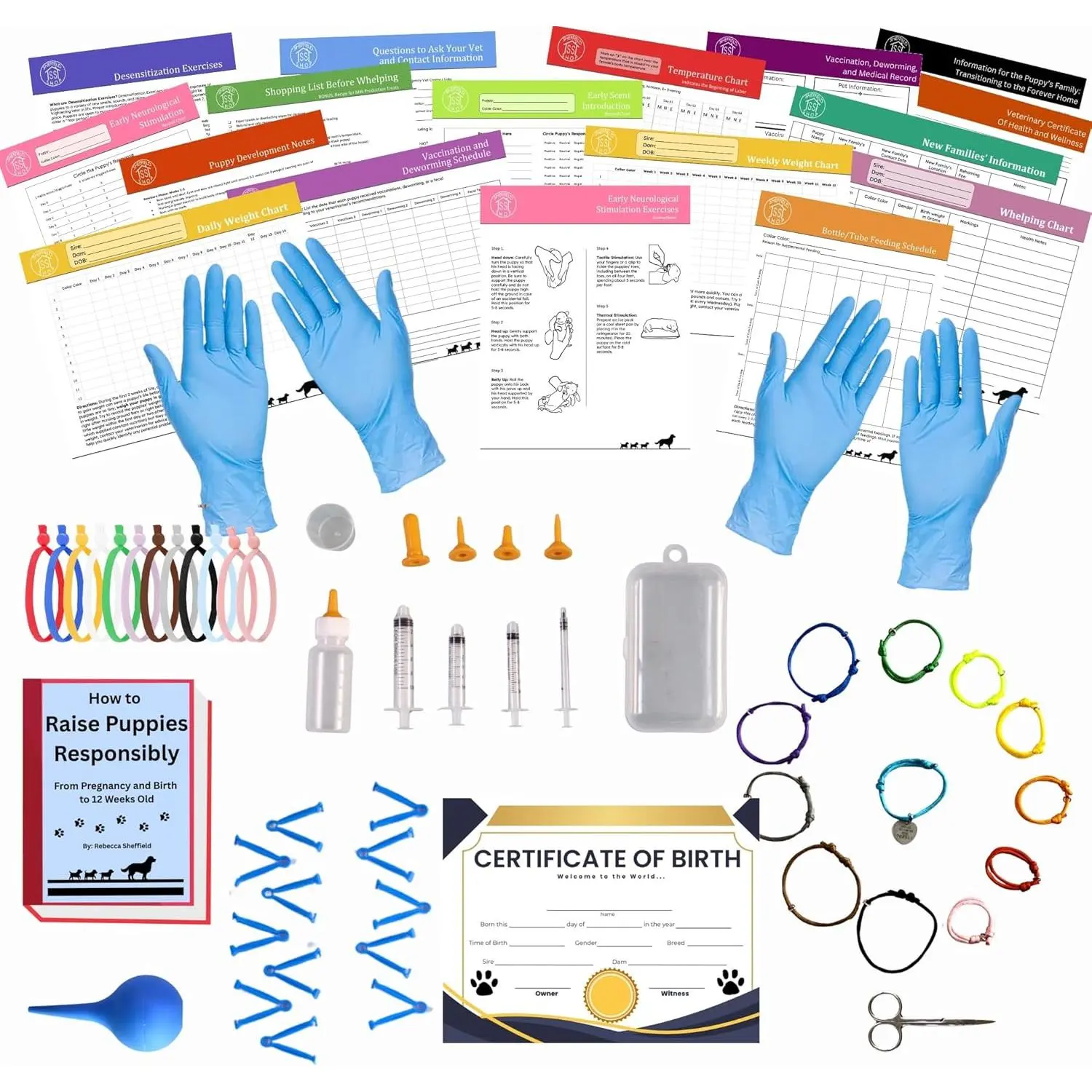 Puppy Whelping Supplies 64 Piece Puppy Whelping Kit for Puppies Birth Pregnant Dog Birthing Supplies Newborn Collars for Litter Bottles for Nursing
