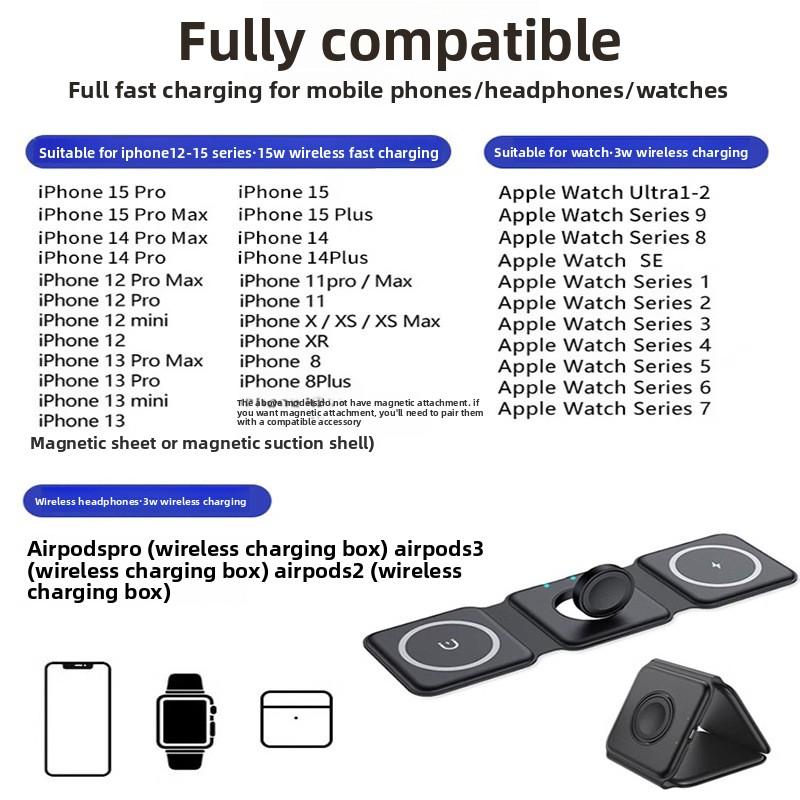 3-in-1 Magnetic Wireless Charger, Foldable Magnetic Wireless Charging for Apple Phones and Watches