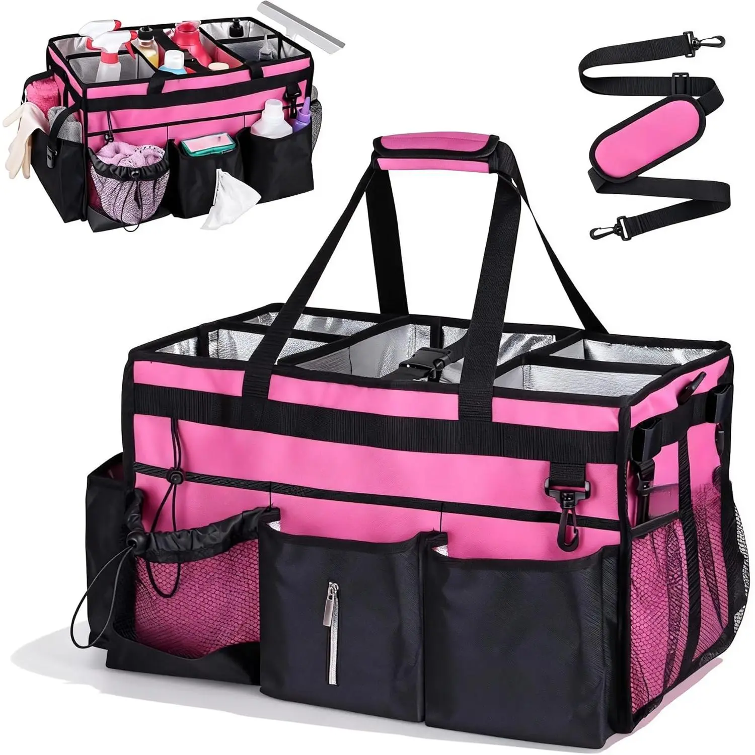 Extra-Large Wearable Cleaning Caddy With Detachable Divider,Cleaning Caddy For Cleaning Supplies Large Cleaning Supply Caddy With Adjustable Shoulder Strap & Waist Belt For Cleaners