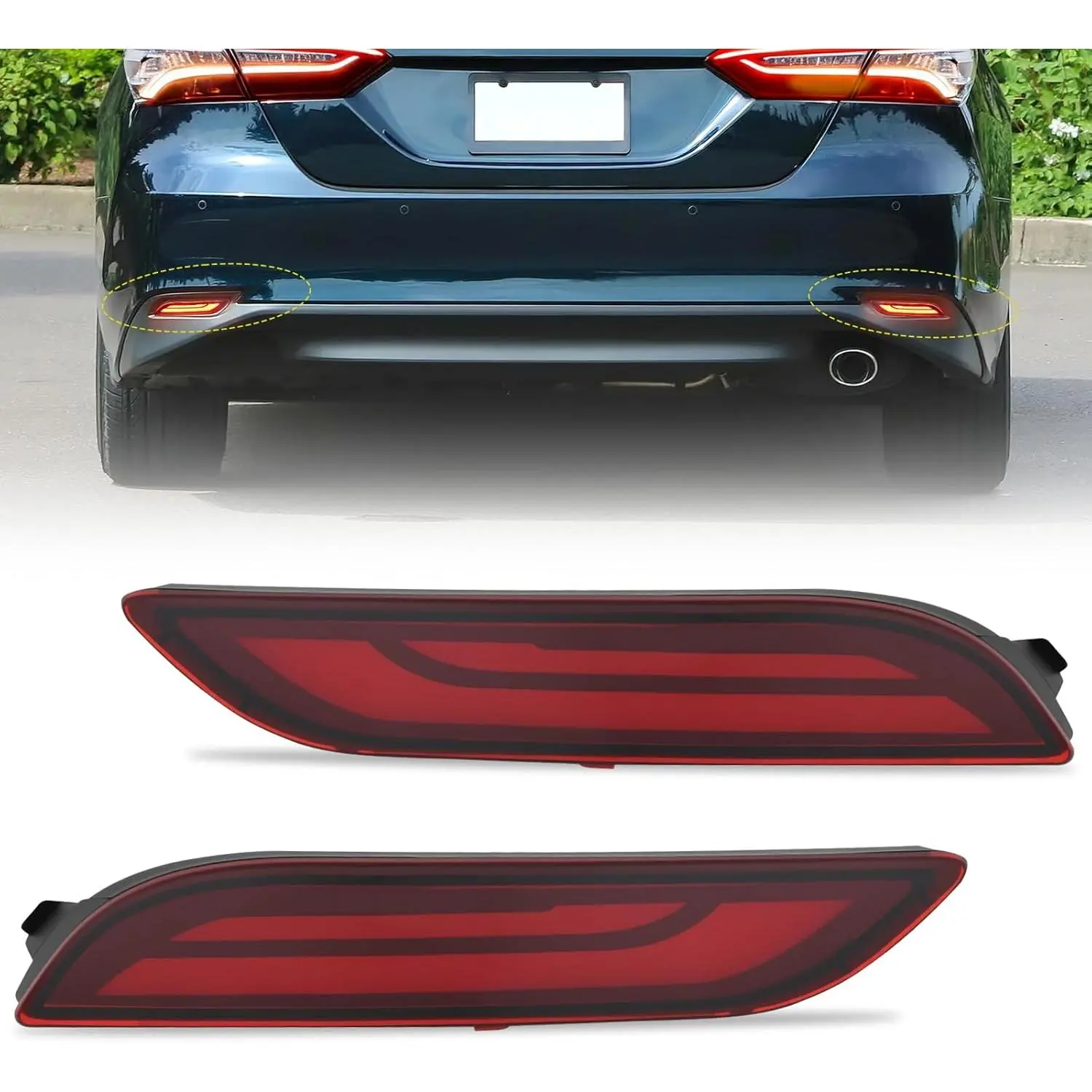 Nilight 2PCS Rear Bumper Tail Lights Compatible with 2018-2025 Toyota Camry, Smoke Lens LED Reflector Lamps with Brake/Turn Signal Sequential Flashing, Driving Function, ABS Construction, IP65 Rating, Wire Connection, Tinted Tail Lights, Led Lights