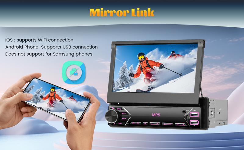 Car Radio 1Din with Retractable Screen,7inch Manual Retractable Display 1 Din Radio with Bluetooth Handsfree FM Type-C 2USB AUX Mirror Link SWC Rear View Camera、No carplay and no android auto、automotive Car Radio 1Din with Retractable Screen,7inch Manual Retractable Display 1 Din Radio with Bluetooth Handsfree FM Type-C 2USB AUX Mirror Link SWC Rear View Camera、No carplay and no android auto、automotive