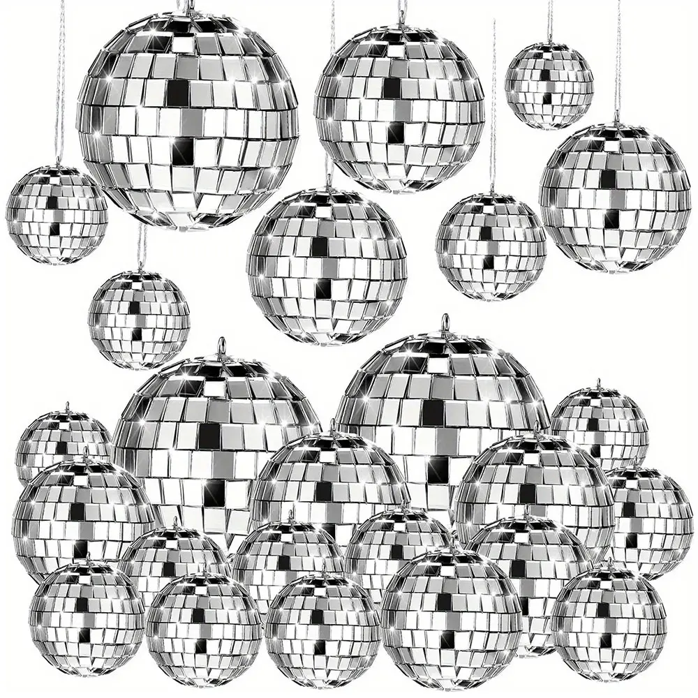20 Silver Color Mini Disco Ball Hanging Set, Reflective Decorations in Various Sizes, Ideal for Wedding and Birthday Party Supplies, Decorative Hanging Ornaments, Festival Decoration