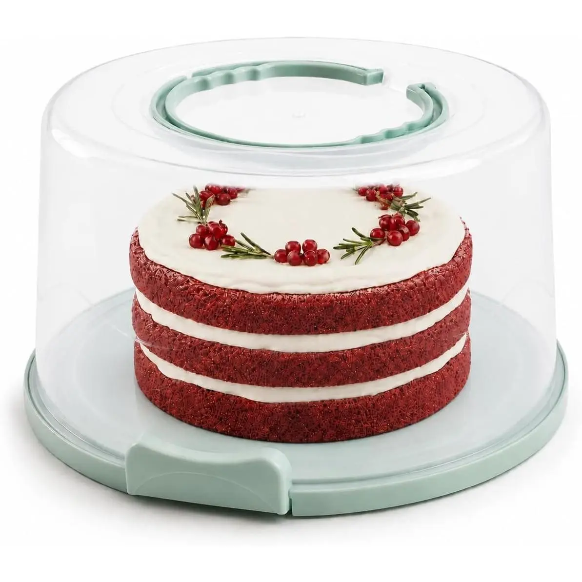 EXTRA LARGE & EXTRA STURDY Cake Carrier, Cake Stand with Lid and Foldable Handles - Multifunctional Serving Platter and Cake Plate - Cake Container with Dome and Strong Snaps 13 x 13 x 7 inch (Green)