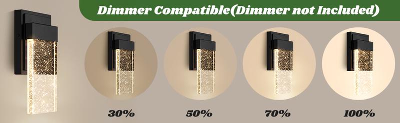 2 Packs Outdoor Wall Light Fixtures with Crystal Bubble Glass, Waterproof Exterior Sconces LED Wall Lanterns, Porch Lights Wall Mounted 10W 3000K Outside Lights for House Front Door Garage Entryway