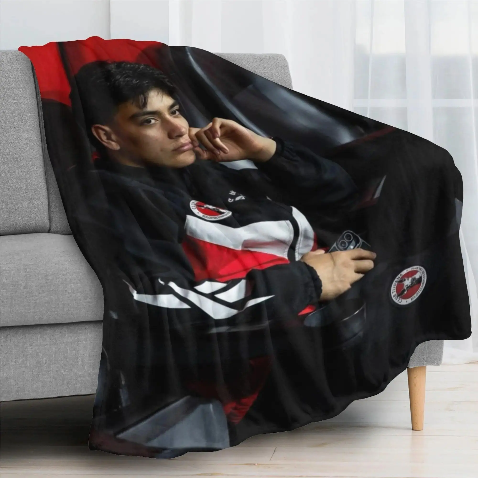 Gilberto Mora Club Tijuana Print Flannel Cooling Throw Blanket, Red Black Graphic Design Cozy Soft Blankets, Styling For Bed Sofa Adults Game Room Aesthetic Room, gilberto mora blanket Club Fan Merchandise Unique Birthday Xmas Holiday Gift