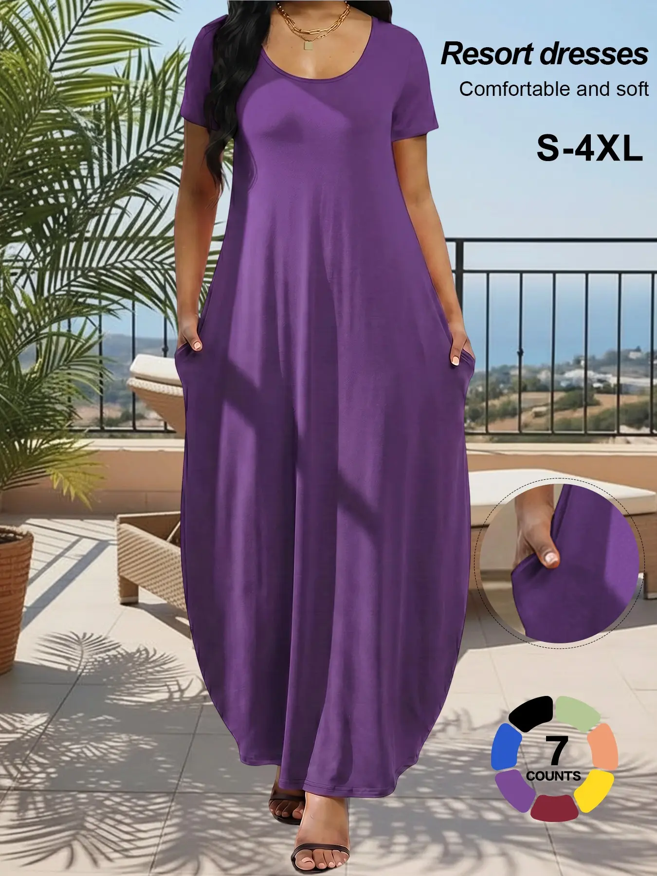 Women's Long Nightgown Night Dress, Colorful Loungewear Dress, Casual Home Loungewear, Casual Basic Everyday Round Neck Long Sleeve Pocket Sleepwear, Soft Comfortable All-Season Loungewear