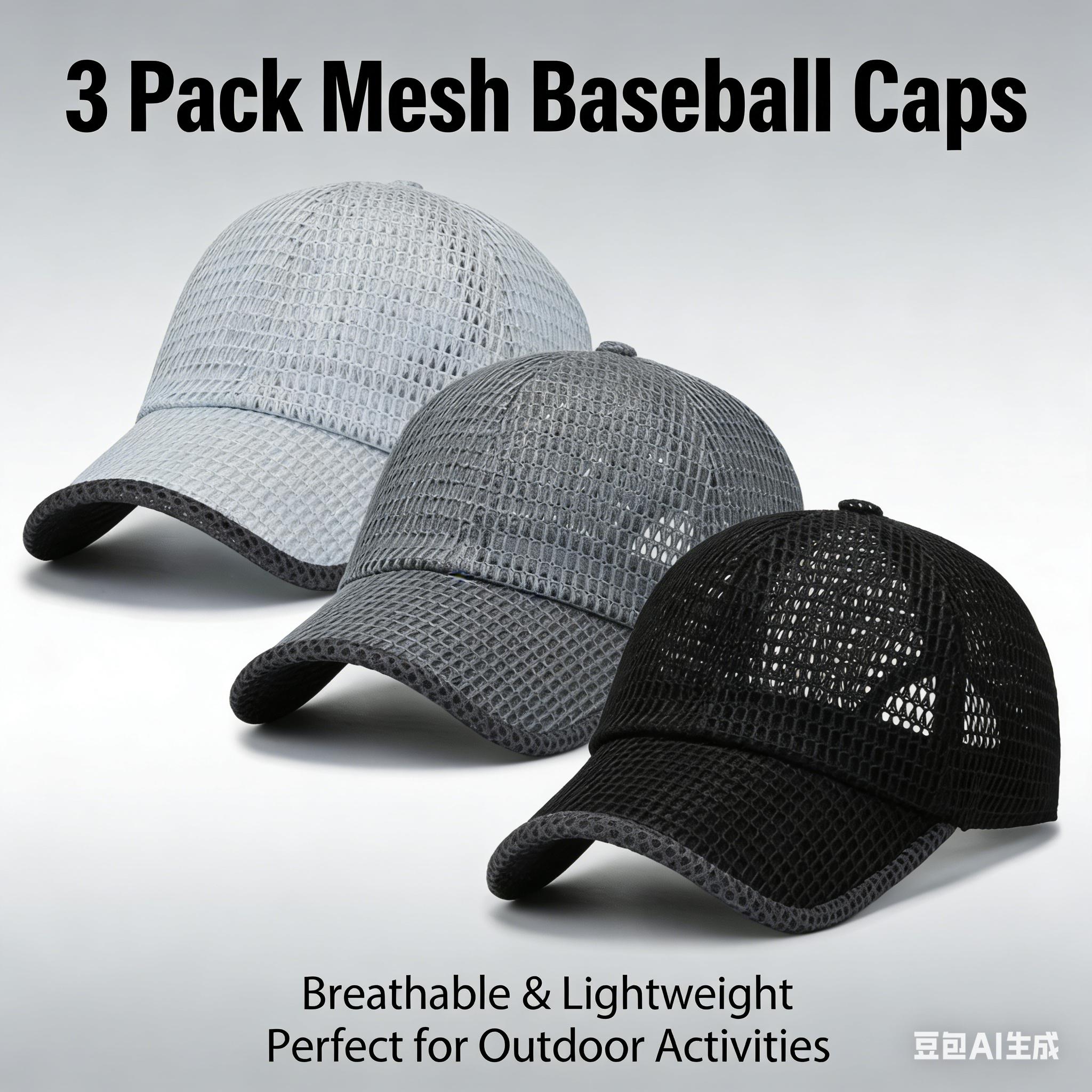 3Pcs Breathable Mesh Baseball CapsTrending Gorpcore Aesthetic Full Mesh Quick-Dry Sun Hats Adjustable Lightweight UV Protection Hats for Summer Outdoor Workout Running Golf Fishing